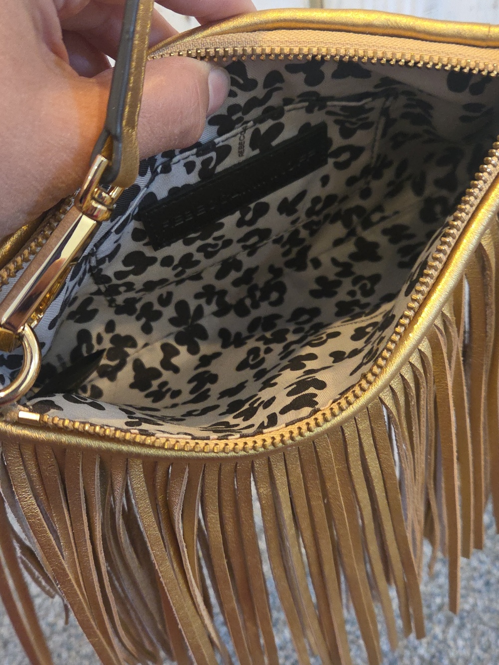 Rebecca MINKOFF Gold Fringe Crossbody Bag - Women's Metallic Fringe Purse - Picture 5 of 5